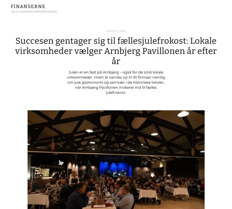 Artiklen om Arnbjerg Pavillonens fællesjulefrokost på Finanserne.dk