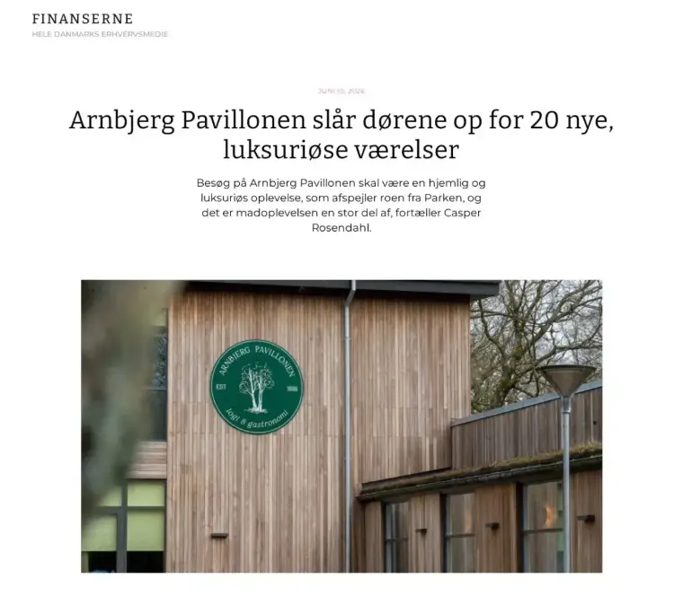 Artiklen om Arnbjerg Pavillonens 20 nye værelser på Finanserne.dk